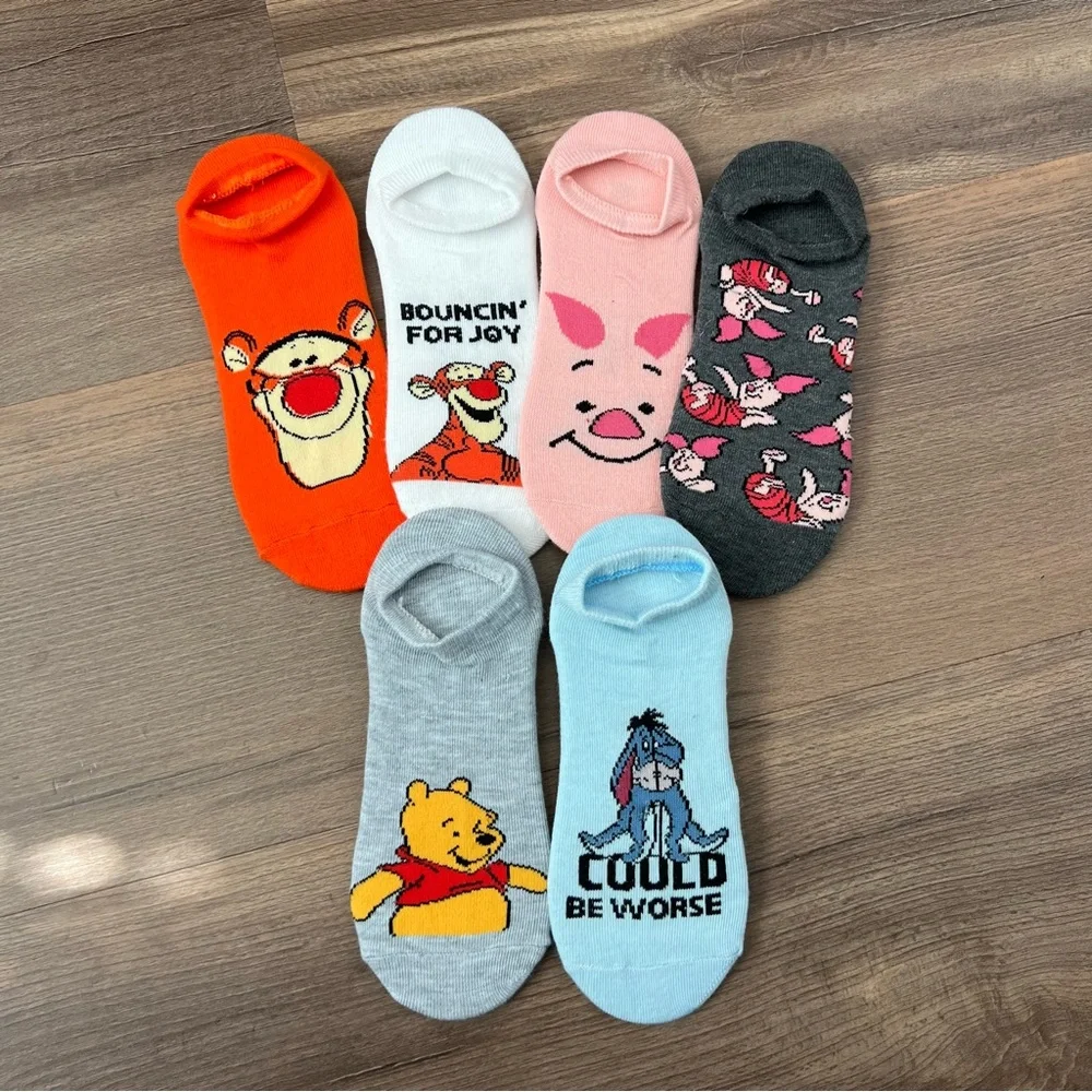 NWOT Disney Winnie the Pooh Womens' 6 Pack Low No Show Socks Size 4-10